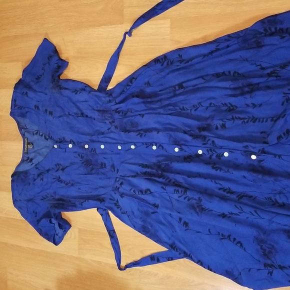 Sophisticate blue and black floral print vintage short sleeve maxi dress size 8 - Picture 2 of 7